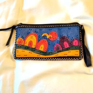 Handcrafted leather wallet, unknown origin, Native American, hand stitched, EUC
